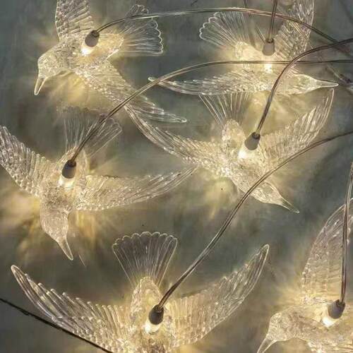 十头亚克力透明飞鸟吊灯婚礼舞台吊顶布置装饰灯发光小鸟ledled灯