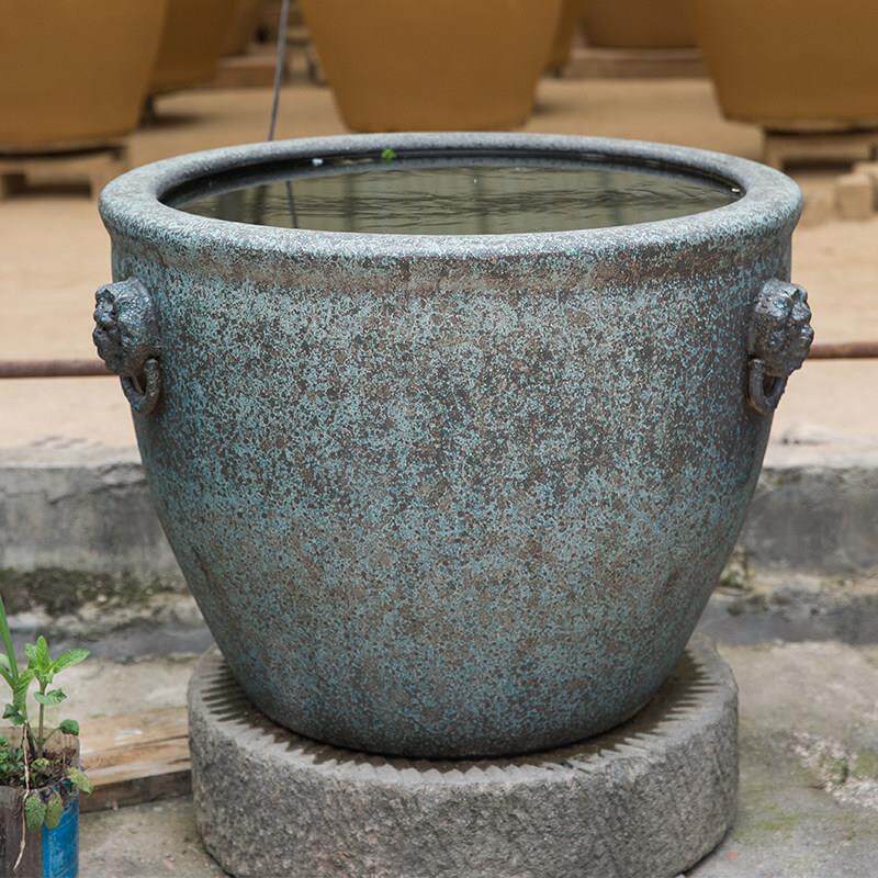 景德镇陶瓷圆形狮耳陶瓷鱼缸睡莲盆庭院荷花大缸彷石水缸锦鲤缸