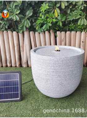 现代个性创意简约横条纹石感喷泉园林庭院流水工艺品摆件-1