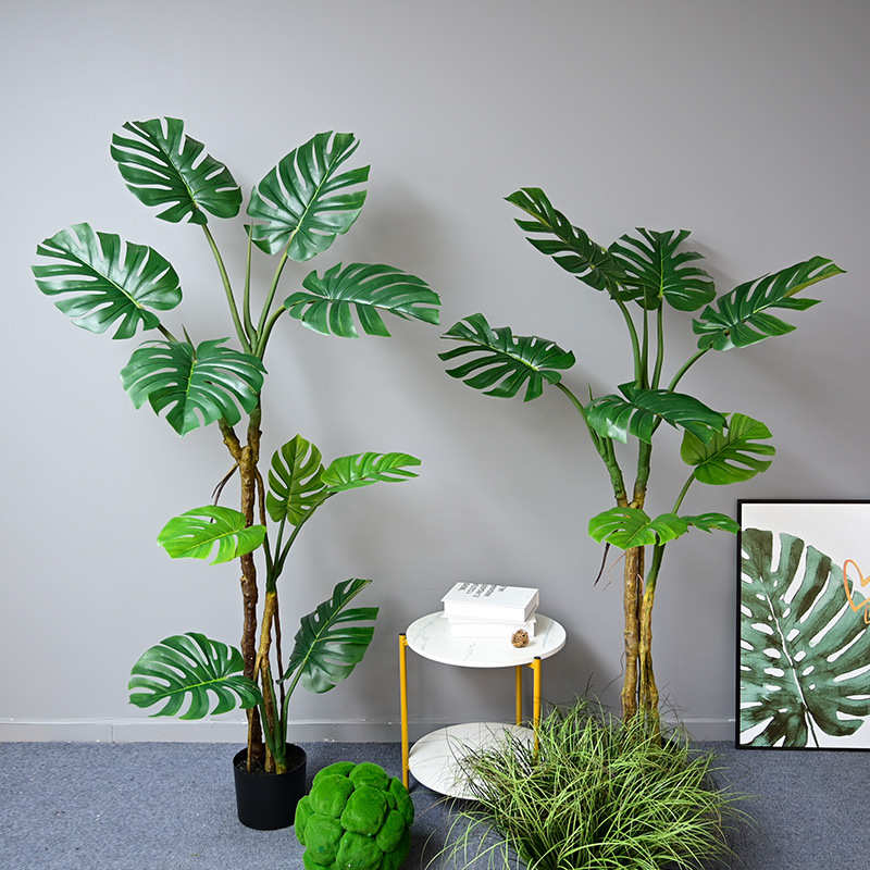 仿真龟背叶盆栽北欧家居客厅室内绿色手感假植物落地盆景厂家直销