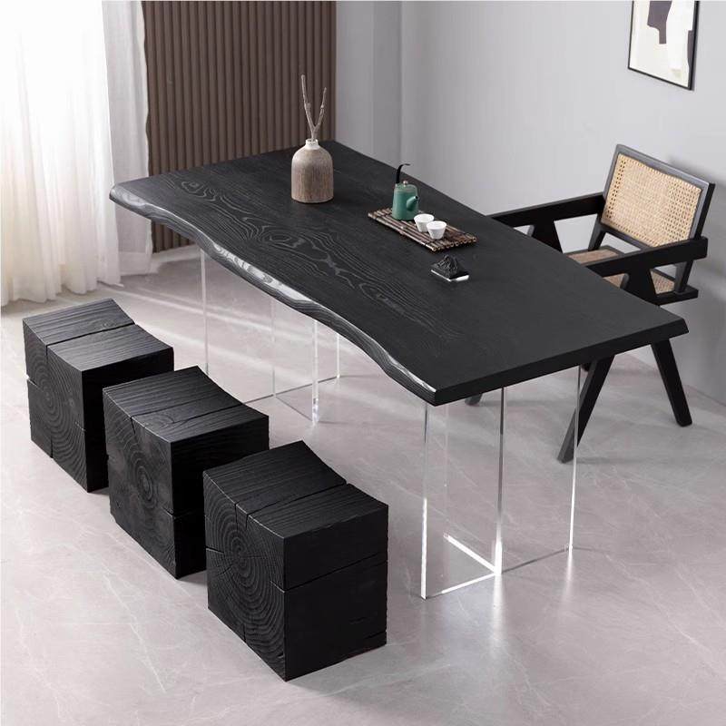侘色寂风碳化黑实QSCZ010木餐桌原木大板亚克力泡茶台简约悬桌浮,住宅家具,实木餐桌,淘宝优惠券,粉丝福利购,淘宝优惠卷