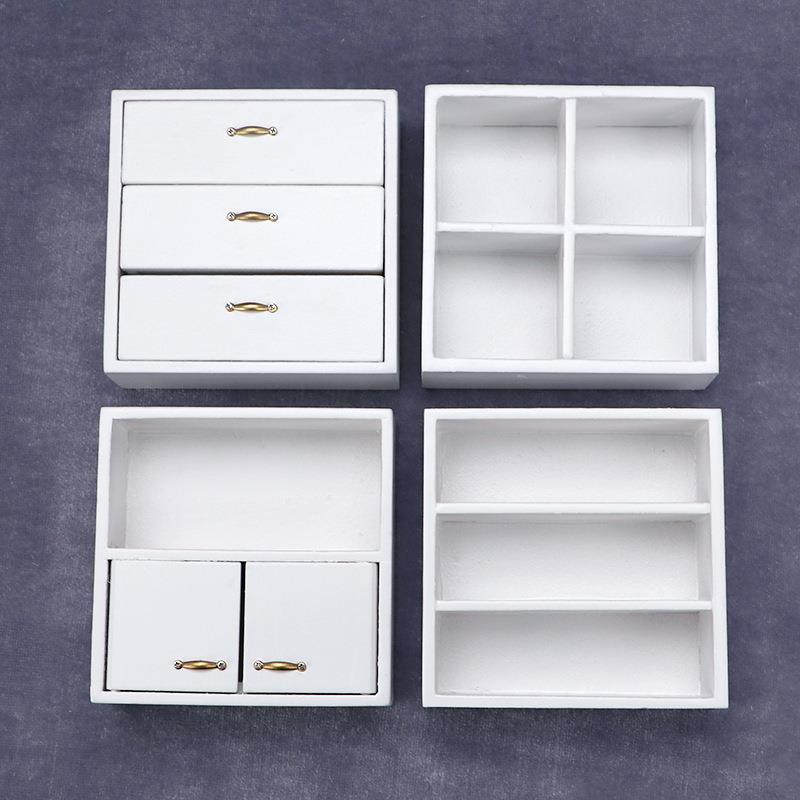 新款直销1:12娃娃屋模型屋小屋迷你家具 白色组合柜