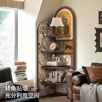 中柜古风角柜客厅电视旁装饰画复转边古置物架241多层收纳柜三角