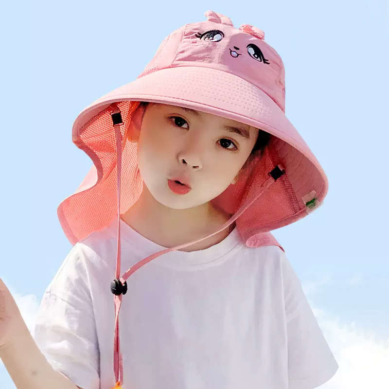 儿童防晒帽女童2024新款沙滩遮阳帽男孩夏季户外海边大帽檐太阳帽