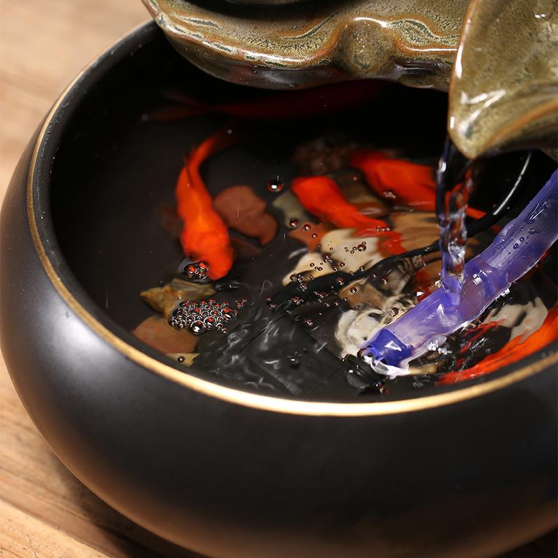 简约小号流水摆件陶瓷招财中式禅意茶桌茶台办公室桌面书房装饰品