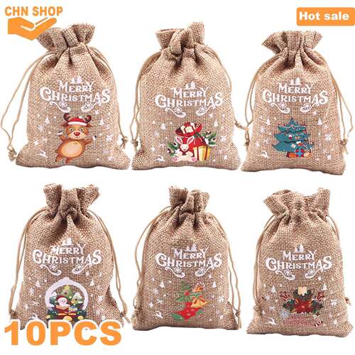 10PCS Christmas gift bag,Drawstring Bags,Wrapping Decoration