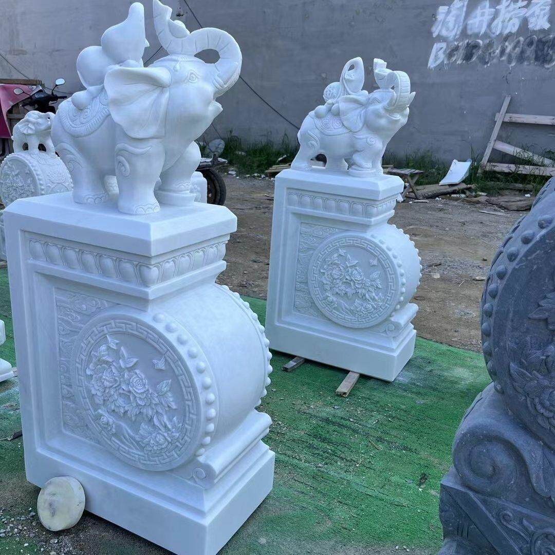 汉白玉门墩抱鼓石一对家用大象青石麒麟貔貅庭院摆件中式定制彷古