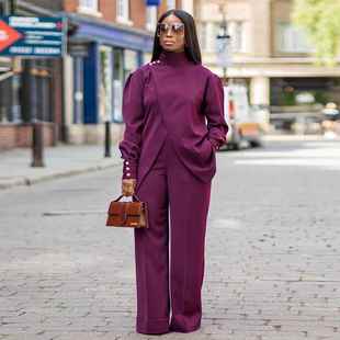 irregular slit two high collar Womens casual piece long