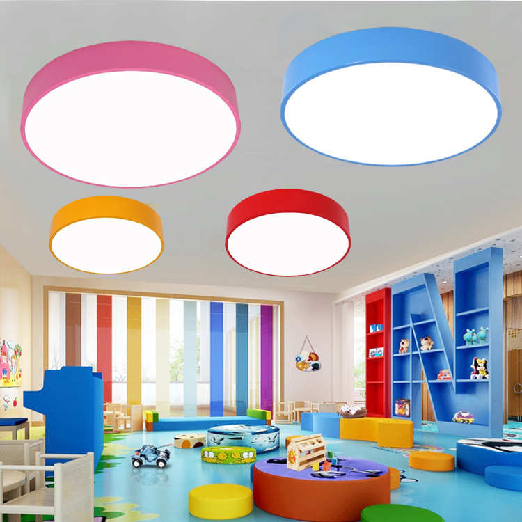 包邮LED吸顶灯圆形彩色幼儿园童装店男女孩儿童房灯调光卧室灯
