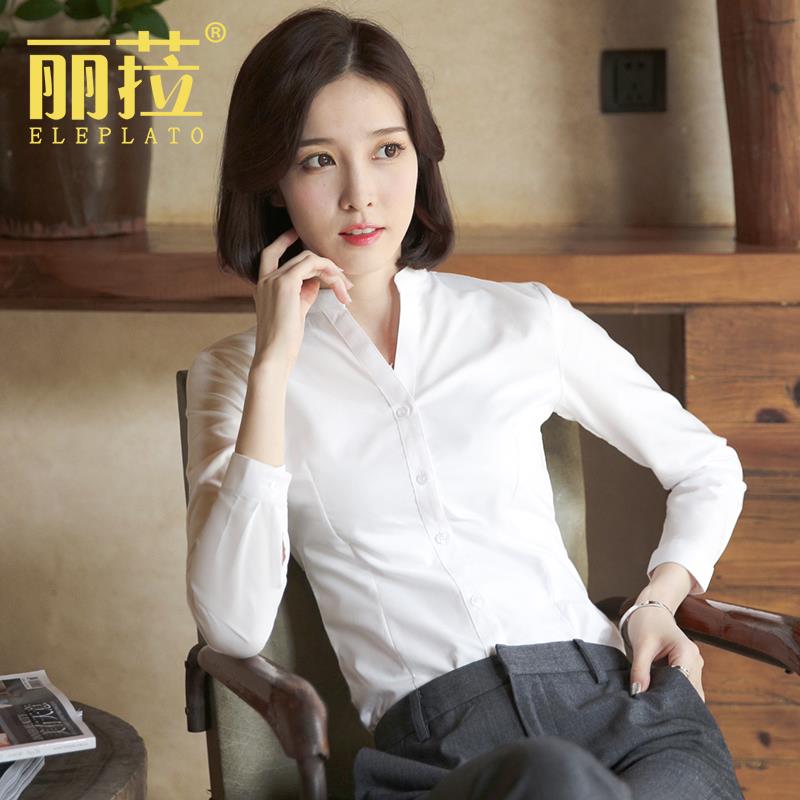 高档立长领白色衬衫女袖20小24新款春设计感众职业工作服工圆领装