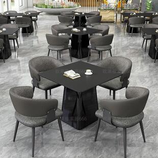 售楼部洽谈桌椅商务接待会客岩板小圆桌现代休闲酒店餐厅方形餐桌