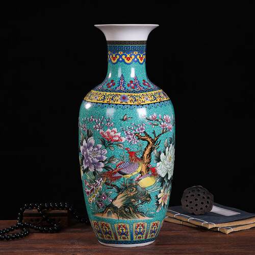 正品景德镇插花珐瑯彷彩花瓶4陶瓷饰博古架瓷器摆件古摆件高36cm4