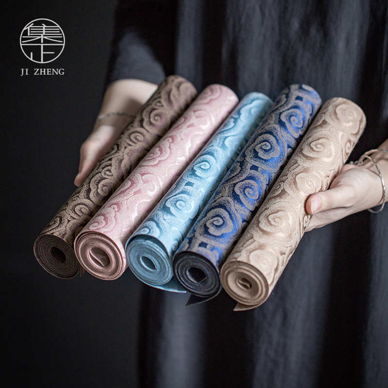 锦织祥云茶席 新中式禅意防水桌旗 双面可用茶桌布垫茶道配件批发