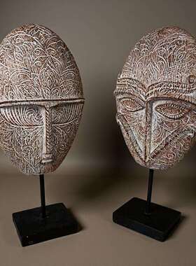 酒店大堂人像摆件面具艺术品展示柜工艺陈列现代装饰非洲元素