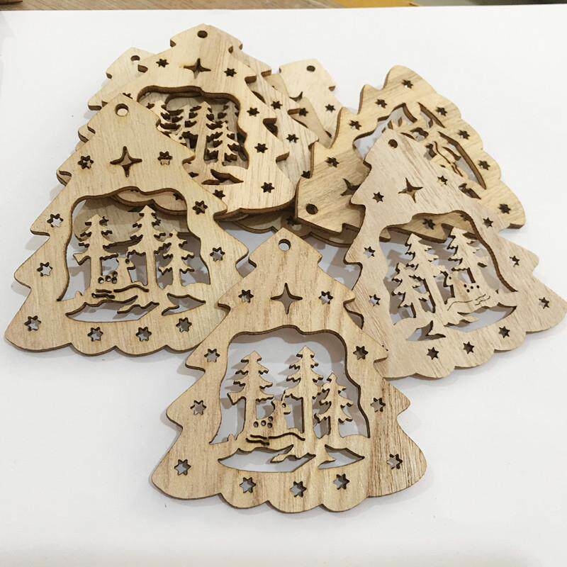 厂家直销 创意木质工艺品圣诞树节日装饰diy木片装饰品挂件送麻绳