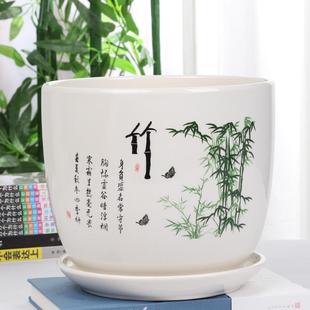 国风新款蝴蝶兰陶瓷花盆绿竹桌面阳台种植花卉鲜花盆栽大号盆