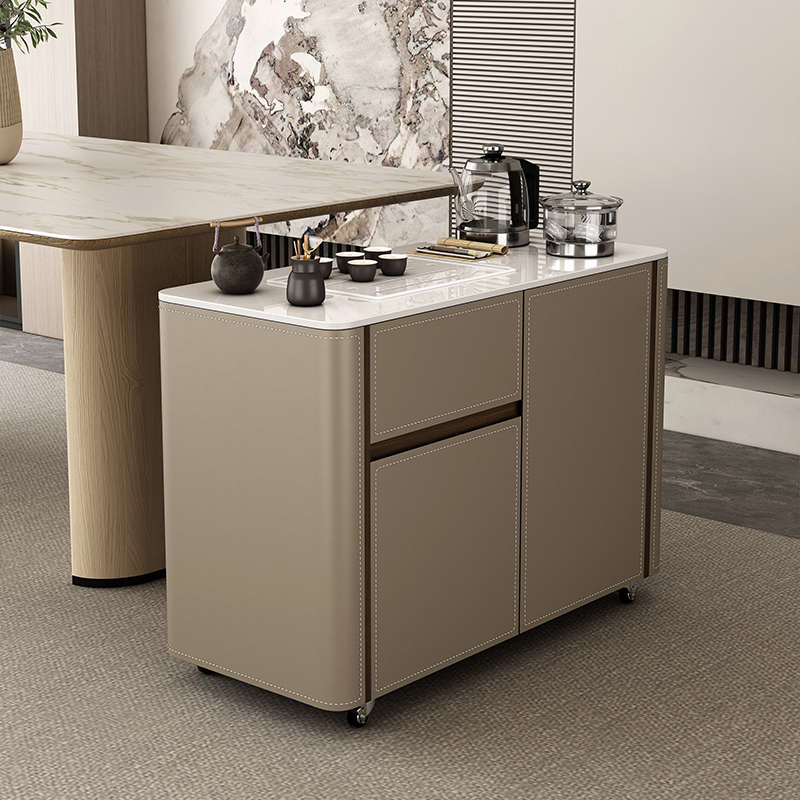 简约可移动阳台小茶桌实木现代家用沙发边几岩板功夫茶几自动上水