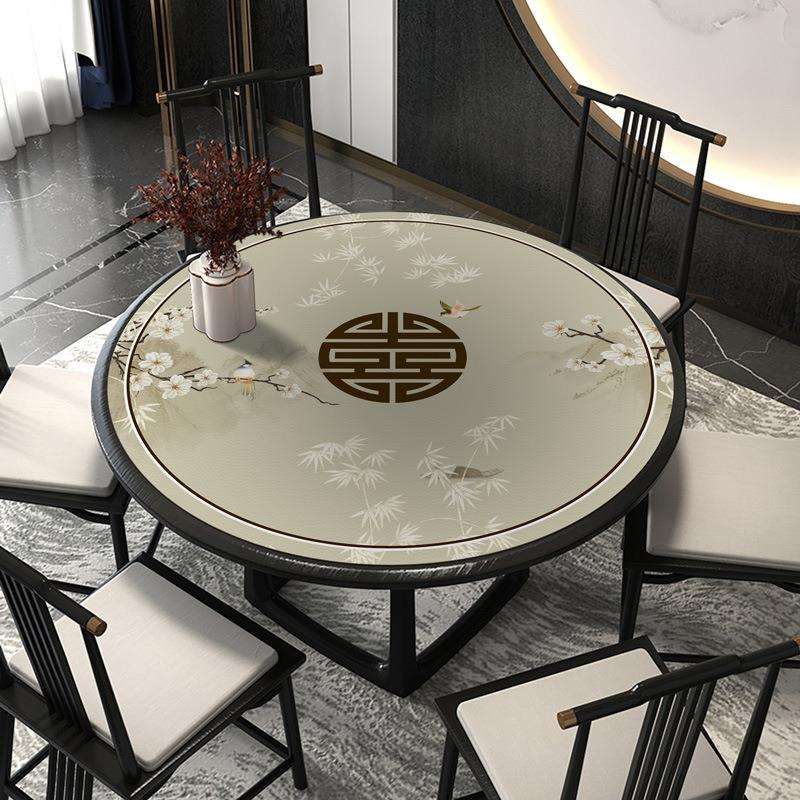 中式餐桌垫皮革圆桌桌布防水防油免洗防烫家用圆形桌面垫茶几新款
