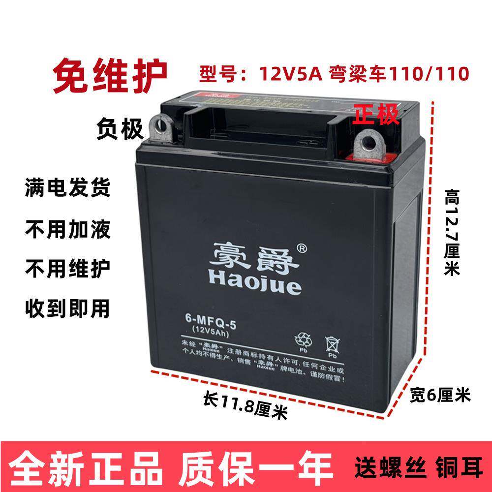 12N5-3B摩托车干电瓶100/110弯梁车12V5a天剑125劲隆免维护蓄电池