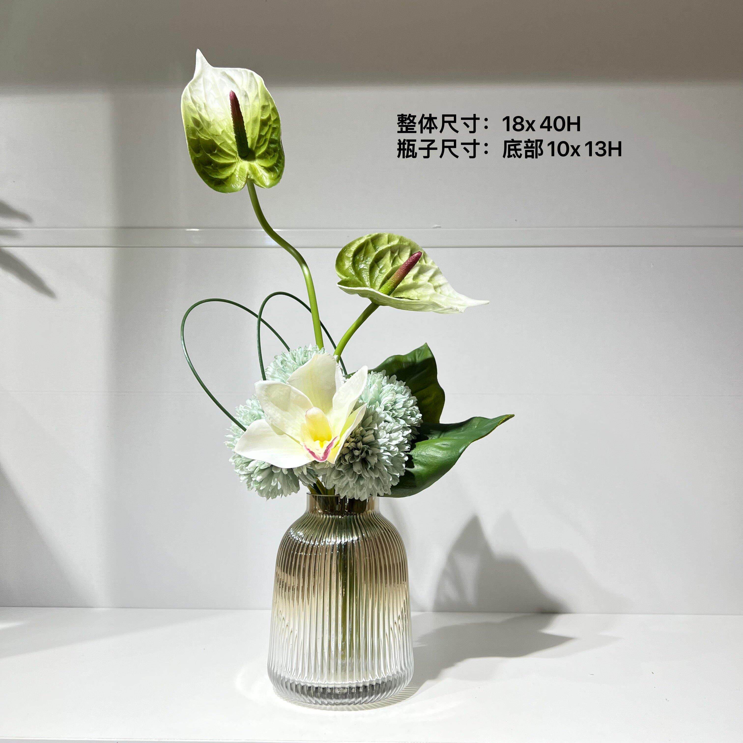 轻奢样板房家居橘色系软装假花艺摆件茶几洽谈桌玄关彷真花卉装饰