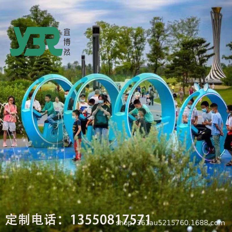 玻璃钢骑行单车脚踏发电发光动感喷泉单车脚踩带音乐氛围自行车
