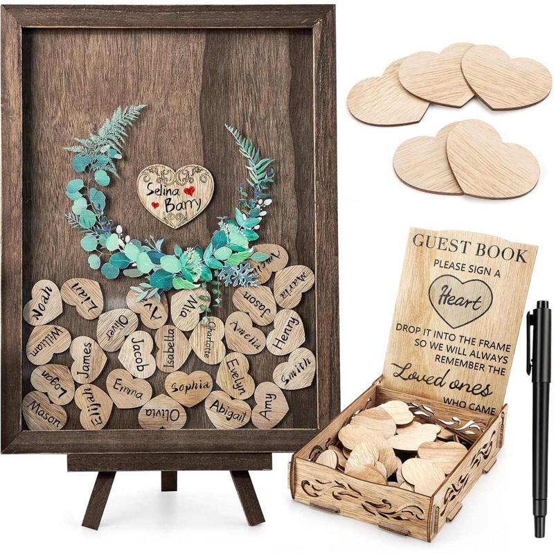 森系木质婚礼签到台装饰摆件松木相框结婚签到框创意婚礼装饰布置