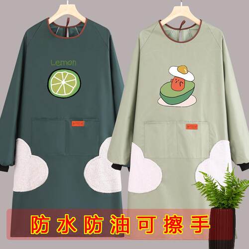 防水防油家用厨房围裙女时尚韩版成人做饭干活工作服可定男女士