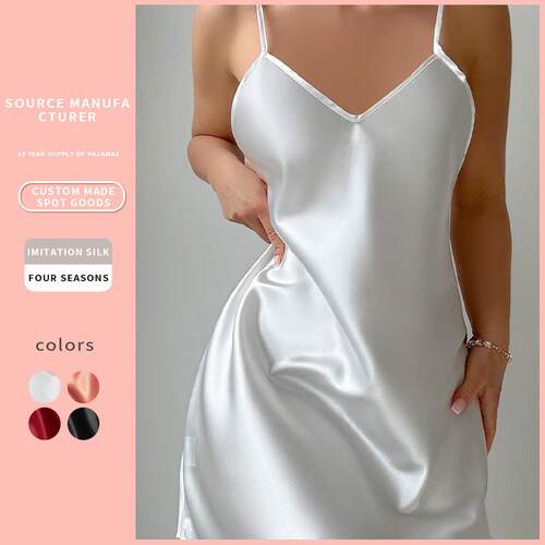 Thin silk thin shoulder strap nightgown, short home skirt,
