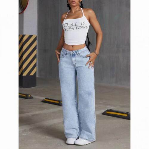 Women Casual Flare Leg Jeans Pants Pockets Y2K Flared