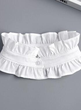 宫廷百褶纽扣单领女假领子配裙子花边立领护颈椎套头装饰脖套围脖