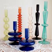 复古创意玻璃烛台小众艺术北欧摆拍装 玻璃 饰摆件拍照摄影道具欧式