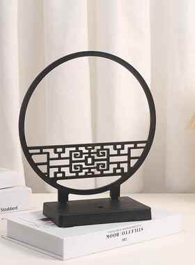 屏风装饰品摆件玄关迎客松盆景新中式客厅办公室仿真绿植装饰品桌