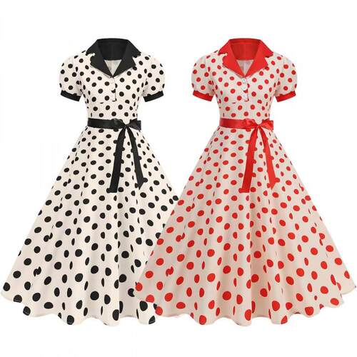Polka dot shirt collar dress