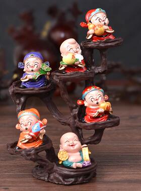 高档Q版五财神路爷摆办公室桌面配架店铺乔迁礼件品家居玄关装展