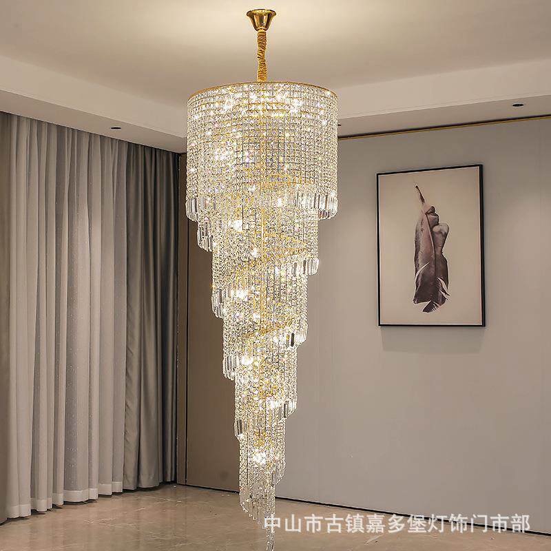 豪华大气楼梯大吊灯长吊灯旋转别墅复式楼水晶灯奢华大气客厅吊灯