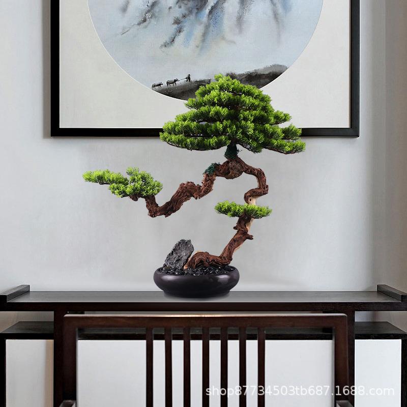 中式仿真新迎客松盆景大摆客厅玄电视60722关柜摆设件花架茶几桌