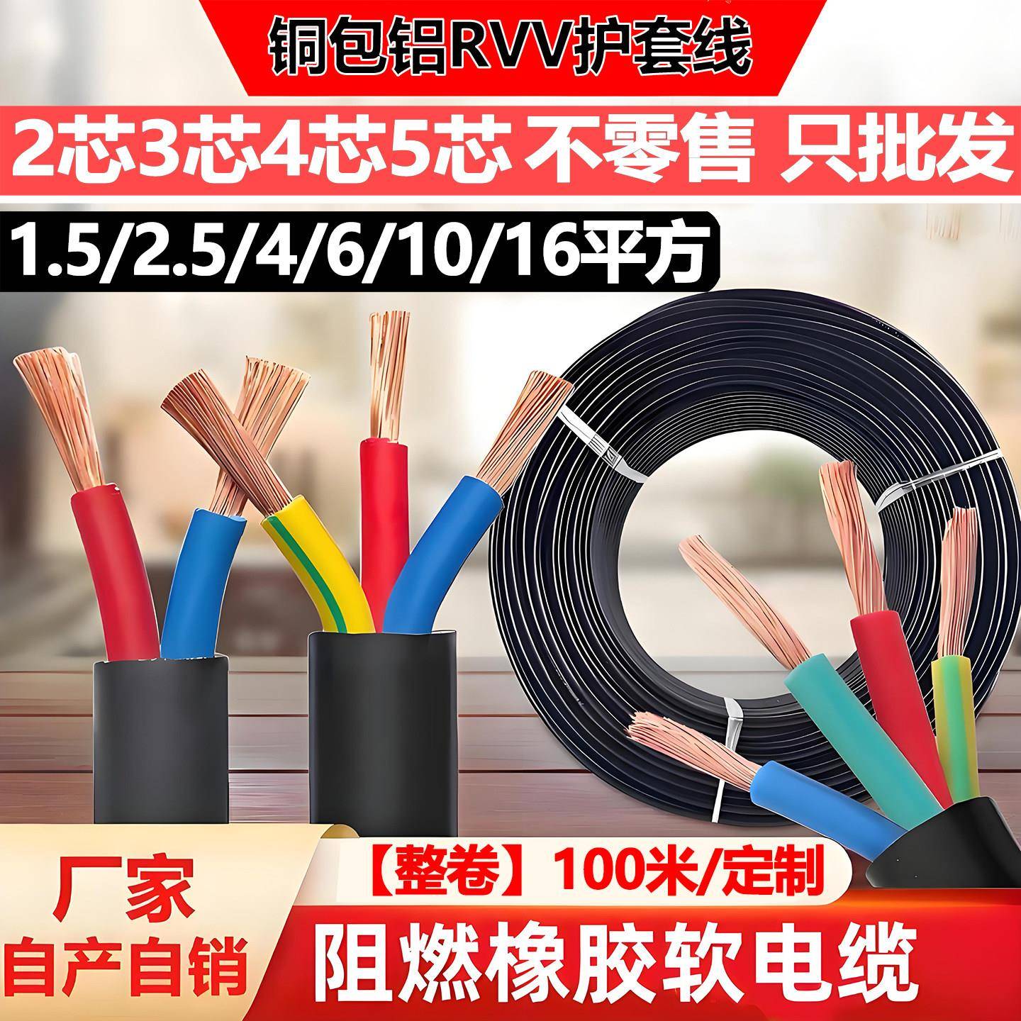 铜包铝2 3 4 5芯1 1.5 2.5 4 6 10平方RVV电缆护套线箱源临时工地
