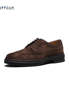 高档ruff比aut手工布洛克雕德鞋男休闲皮鞋T反绒皮花真皮英伦商务