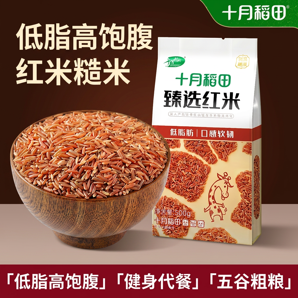 十月稻田红米糙米500g低脂高饱腹五谷杂粮粥粗粮健身代餐