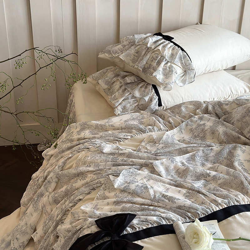 清冷款床上用品全罩被套四花边裙浪漫千层件套棉床法式磨毛系保暖