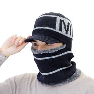 冬天钓鱼专用帽子护耳加绒毛线帽围脖一体加厚骑行帽护颈连体帽