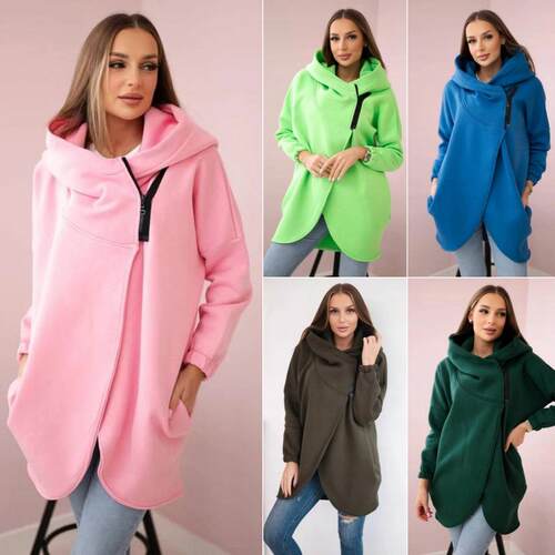 Hooded sweatshirt with long sleeves and zippered jacket