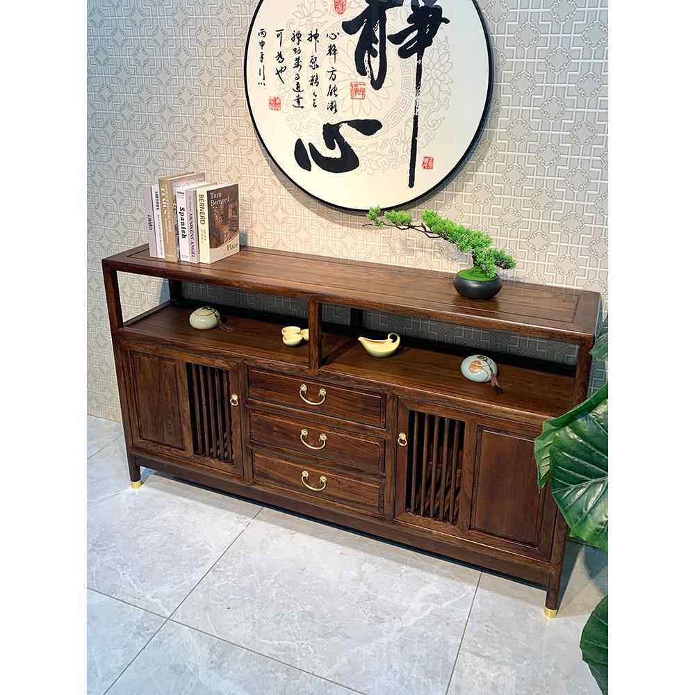 老榆树新中式实木餐具柜双门式家庭墙面展示柜简约现代茶室入口柜