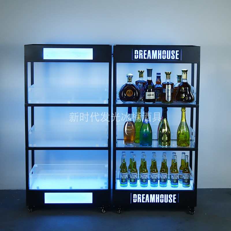 酒吧KTV发光酒柜黑桃A红酒啤酒LED香槟桶洋酒底座展示柜移动酒架
