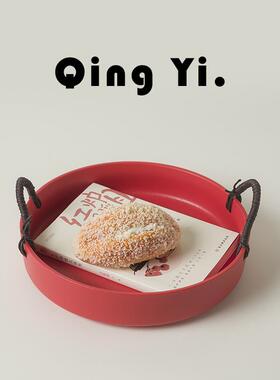 Qing Yi .丨简约红色喜庆水果盘 陶瓷精致果盆手工家用果篮收纳盘