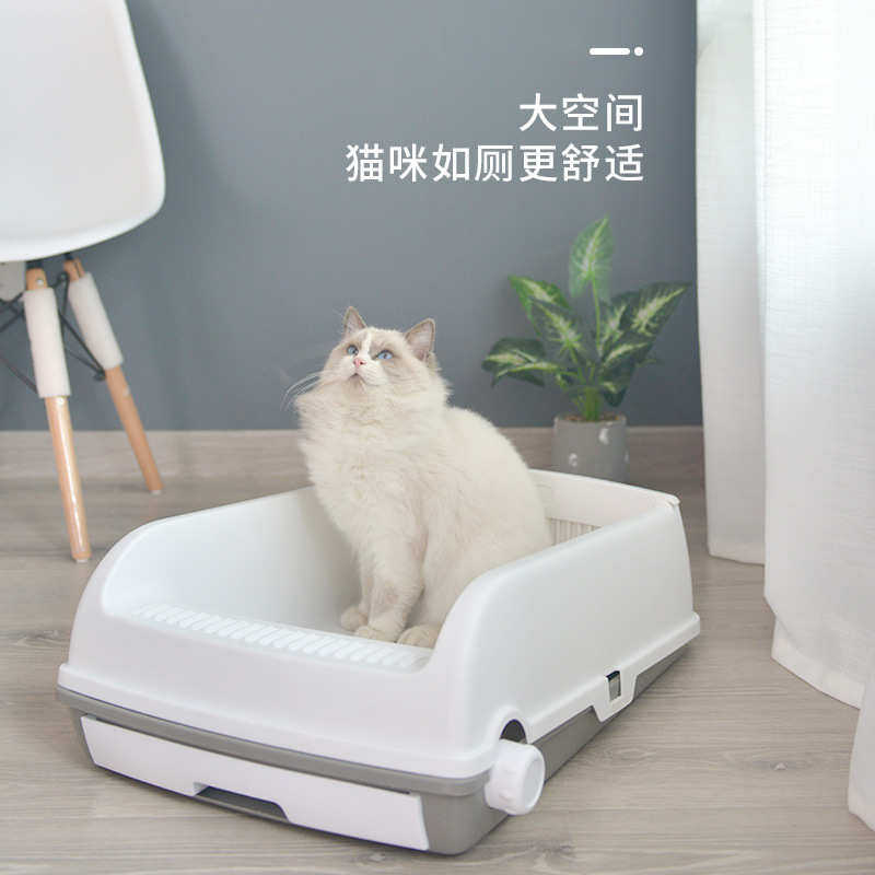 猫咪半自动半封闭大号猫砂盆猫厕所抽屉式带猫砂铲防外溅加高开放