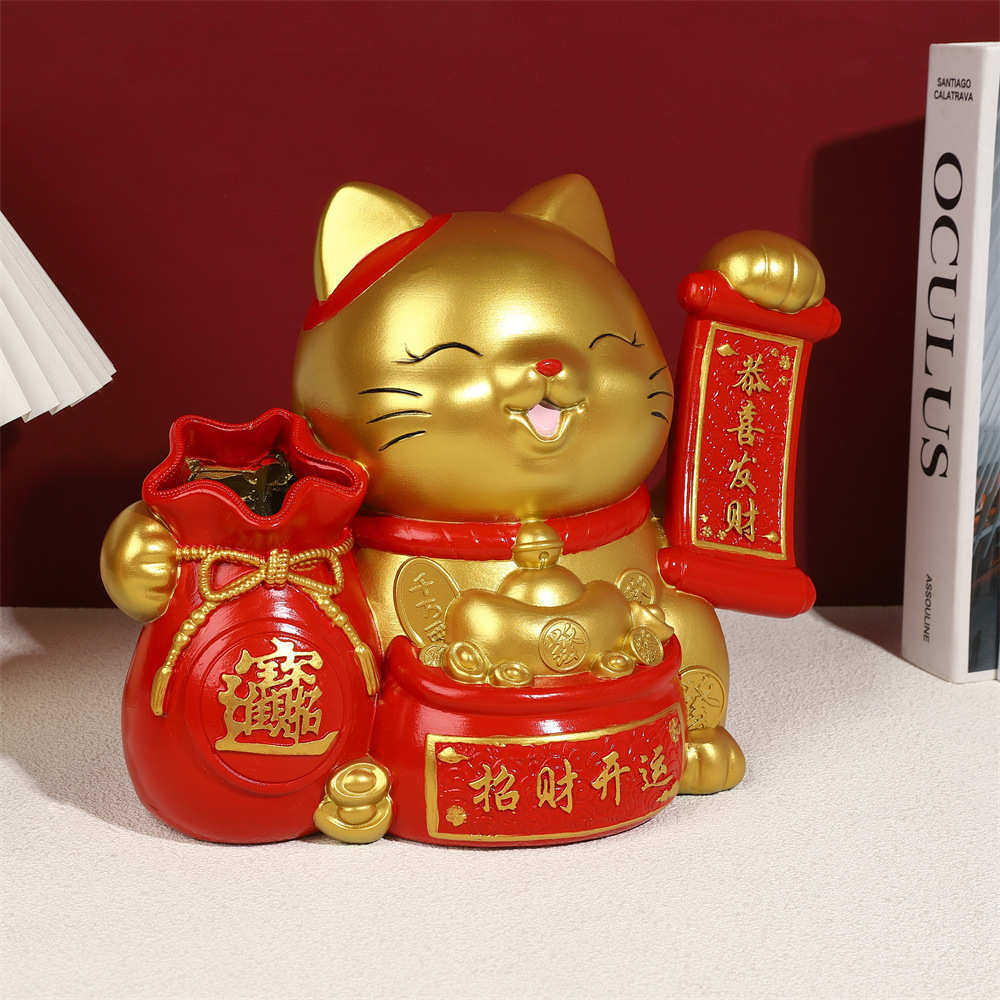 摆件开业摆件小装饰猫国风招财工艺品猫可爱招财家居装饰树脂桌面