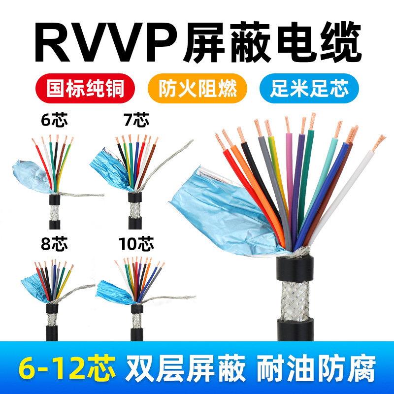 国标纯铜RVVP屏蔽线2/3/4/5/6/8/10/20/24芯控制信号音频线电缆线