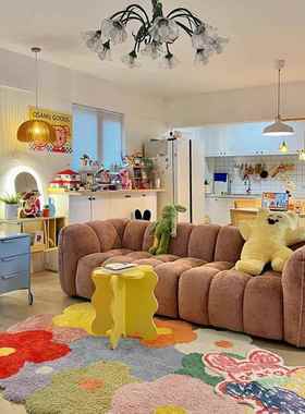 新花款法式奶风南瓜沙现发代EEU简约客厅棉糖复古布艺云朵沙油发