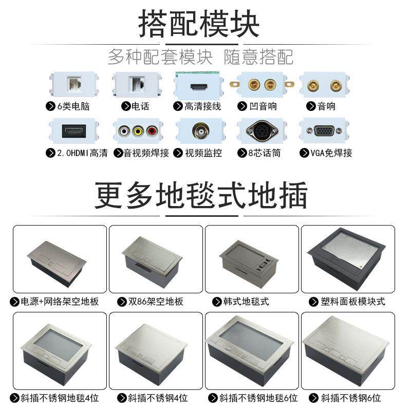 地毯四式地插开启隐藏架空静地电地板不锈钢侧插位地毯式86面板式